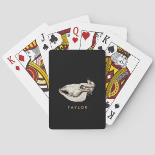 Antique Koeienschedel Illustratie Naam Pokerkaarten