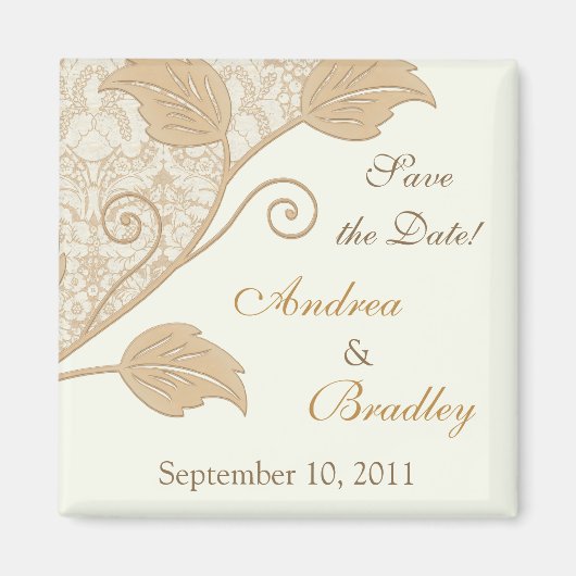 Antique Lace, Leaves Wedding Save the Date Magnet (Voorkant)