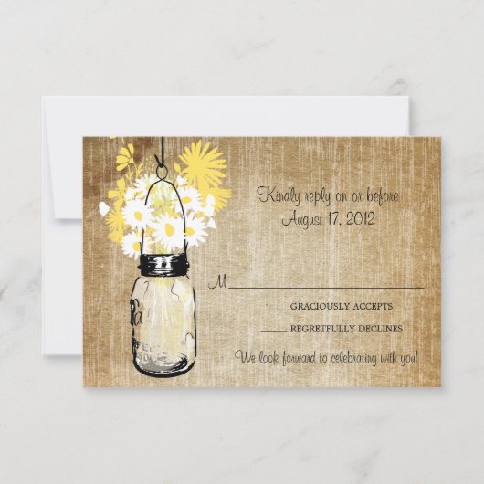 Antique Landelijke Muurvaas Madeliefjes Wilde Bloe RSVP Kaartje (Voorkant)