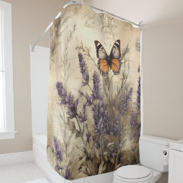 Antique Lavender Butterfly Art Douchegordijn