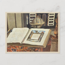 Antique Library Interior Painting Book and Globe Briefkaart