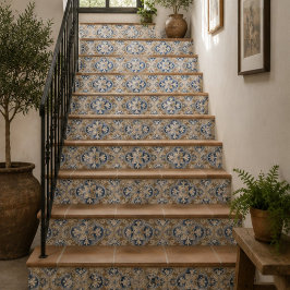 Antique Manor Vintage Blue and Sand Floral Mosaic Tegeltje
