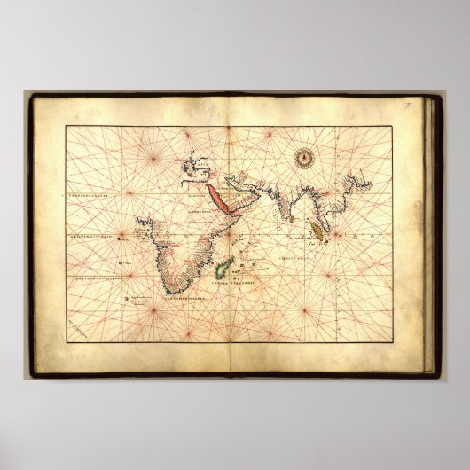 Antique Map Indian Ocean Agnese Atlas 1544 A.D. Poster (Voorkant)