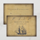 Antique Map Nautical Ship Illustration Wedding RSVP Kaartje (Voorkant / Achterkant)