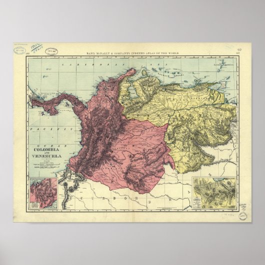Antique Map of Colombia & Venezuela 1898 Poster (Voorkant)