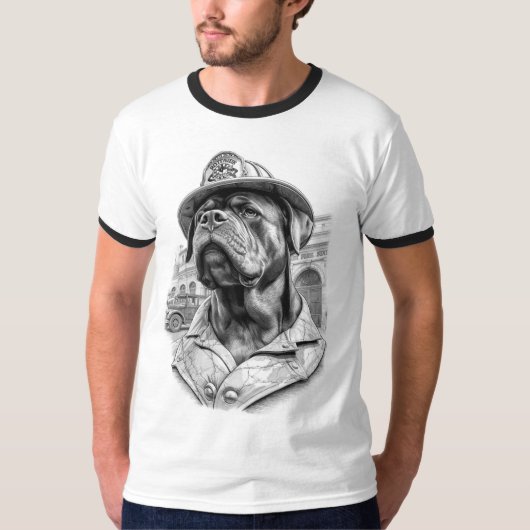 Antique Marble Fireman Rottweiler T-shirt (Voorkant)