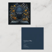 Antique Mirror Floral Open Book Dark Academia Vierkante Visitekaartje (Voorkant / Achterkant)