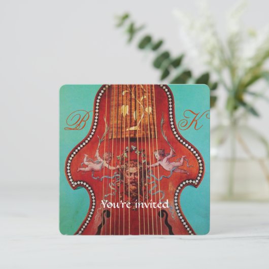 ANTIQUE MUZIEKCONCERT, TROUWEN Monogram Rode Lyron Kaart (Staand voorkant)