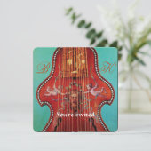 ANTIQUE MUZIEKCONCERT, TROUWEN Rood Lyrone Monogra Kaart (Staand voorkant)