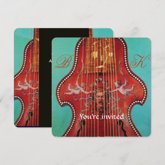 ANTIQUE MUZIEKCONCERT, TROUWEN Rood Lyrone Monogra Kaart (Voorkant / Achterkant)