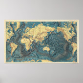 Antique Ocean Relief World Map: Yellow Continents  Poster (Voorkant)
