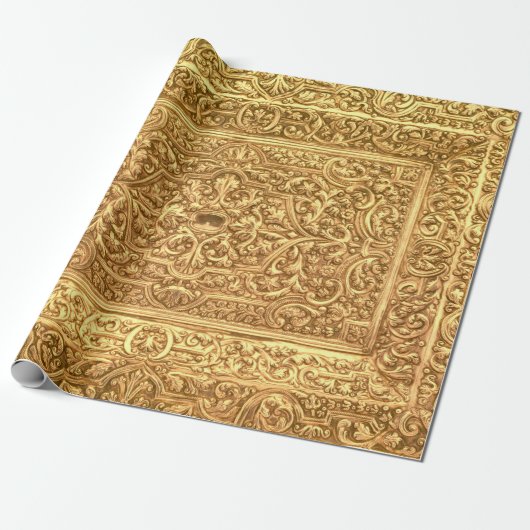 Antique Ornamental Golden Floral Pattern Cadeaupapier (Uitgerold)