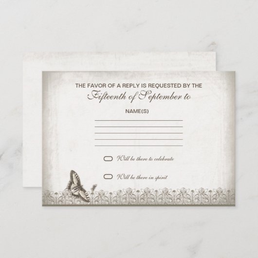 antique oude bruiloft rsvp (Voorkant / Achterkant)