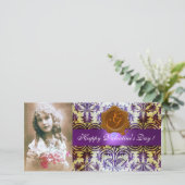 ANTIQUE PAARSE DAMAST BRUINE WAX ZEGEL Monogram Feestdagenkaart (Staand voorkant)