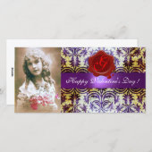 ANTIQUE PAARSE DAMAST RODE WAX ZEGEL Monogram Feestdagenkaart (Voorkant / Achterkant)