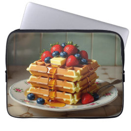 Antique Plate of Waffles with Strawberries  Laptop Sleeve