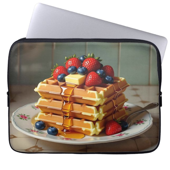 Antique Plate of Waffles with Strawberries  Laptop Sleeve (Voorkant)
