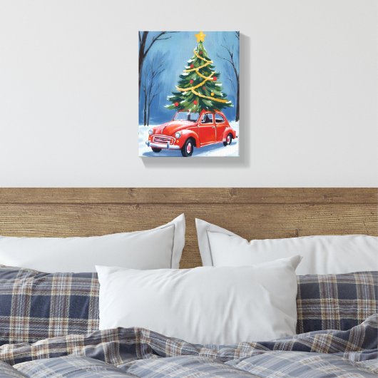 Antique Red Car Christmas Tree Canvas Afdruk (Insitu (Slaapkamer))