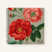 Antique Red Rose Art on Grey Monogram Notitieboek (Voorkant)