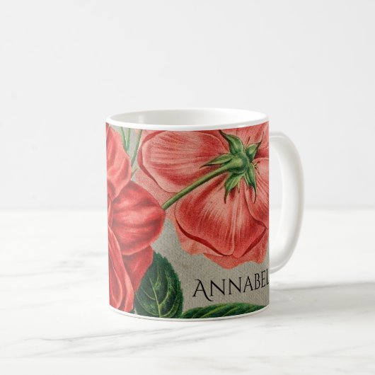 Antique Red Rose Art on Grey Personalised Koffiemok (Voorkant rechts)
