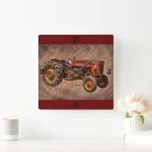 Antique Red Tractor Vierkante Klok (Huis)