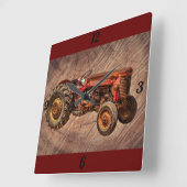 Antique Red Tractor Vierkante Klok (Hoek)