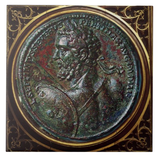 ANTIQUE ROMAN BRONZE MEDALLION SEPTIMUS SEVERUS TEGELTJE (Voorkant)