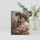 Antique Romantic Couple Postcard with Roses  Briefkaart (Staand voorkant)