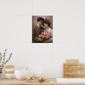 Antique Romantic Couple with Roses Poster (Keuken)