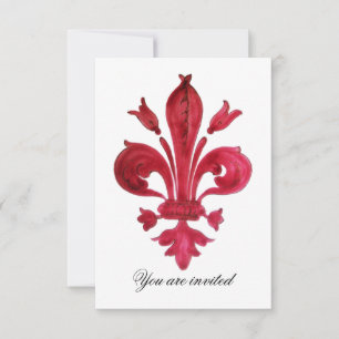 ANTIQUE ROOD FLEUR DE LIS Damast Gem Monogram Kaart