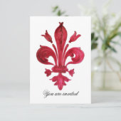 ANTIQUE ROOD FLEUR DE LIS Damast Gem Monogram Kaart (Staand voorkant)