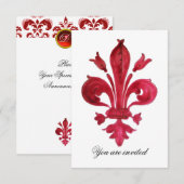 ANTIQUE ROOD FLEUR DE LIS Damast Gem Monogram Kaart (Voorkant / Achterkant)