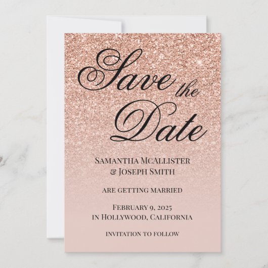 Antique Rose Gold Glitter Gradient Save The Date (Voorkant)