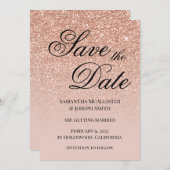 Antique Rose Gold Glitter Gradient Save The Date (Voorkant / Achterkant)