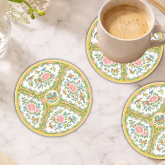 Antique Rose Yellow & Pink Floral Sandstone  Zandsteen Onderzetter