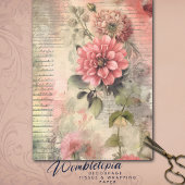 Antique Roze Bloemendecoupage, Ephemera, Handschri Tissuepapier
