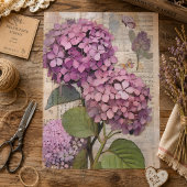 Antique Roze Hortensia Ephemera Script Decoupage Tissuepapier
