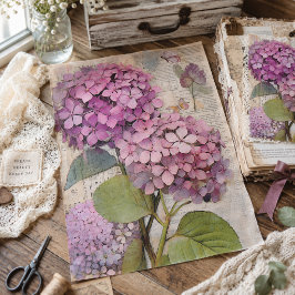 Antique Roze Hortensia Ephemera Script Decoupage Tissuepapier