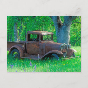Antique rusted truck in a meadow briefkaart