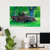 Antique rusted truck in a meadow poster (Thuiskantoor)