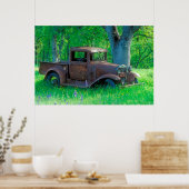 Antique rusted truck in a meadow poster (Keuken)