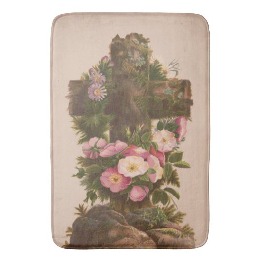 Antique Rustic Cross, Wild Roses, Easter Card, Badmat (Voorkant Verticaal)