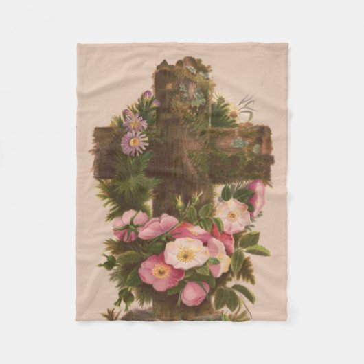 Antique Rustic Cross, Wild Roses, Easter Card, Fleece Deken (Voorkant)