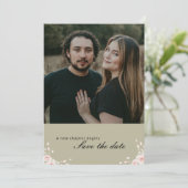 Antique Sage Green Whispered Petals Elegant photo Save The Date (Staand voorkant)