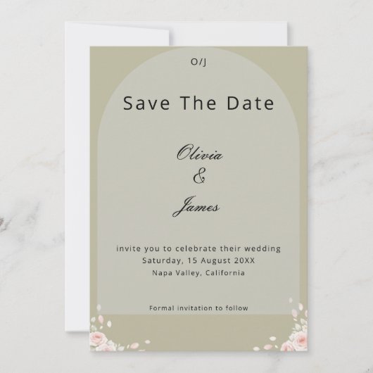 Antique Sage Green Whispered Petals Elegant Script Save The Date (Voorkant)