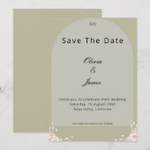 Antique Sage Green Whispered Petals Elegant Script Save The Date (Voorkant / Achterkant)