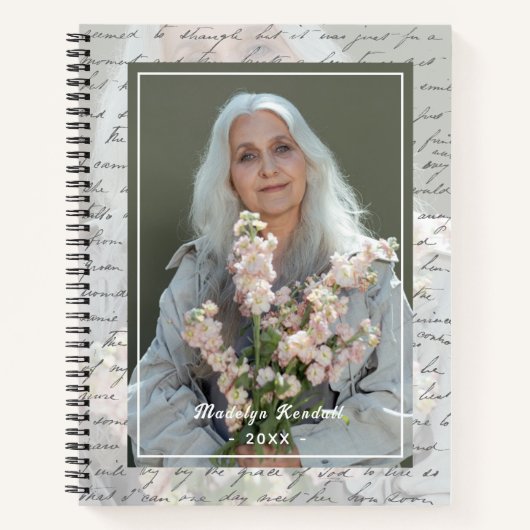 Antique Script Handwriting Personalized Photo Notitieboek (Voorkant)