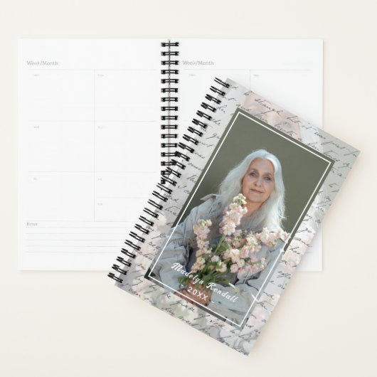Antique Script Handwriting Personalized Photo Planner (Display)