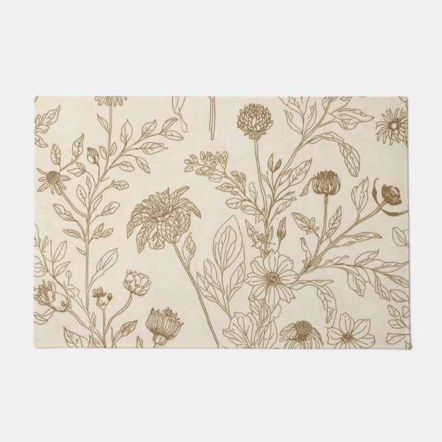 Antique Sepia Botanical Line Art Floral Pattern Deurmat (Voorkant)