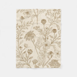 Antique Sepia Botanical Line Art Floral Pattern Fleece Deken